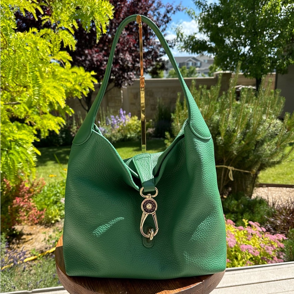 Dooney & Bourke Green Pebble Leather Logo Lock Hobo Bag EUC